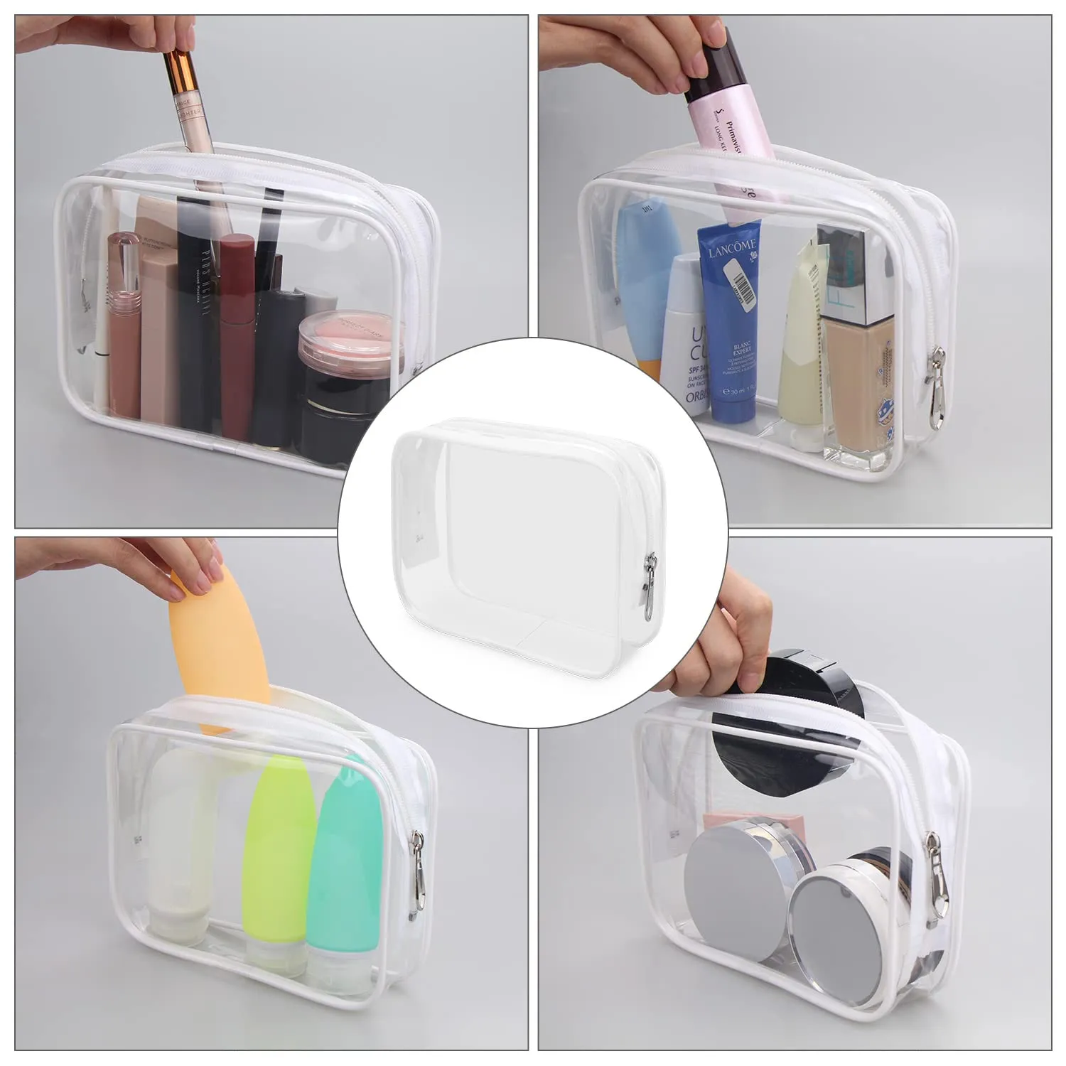 Wedama TSA Approved Toiletry Bag, Cosmetic Bags 4 Pack with Zipper Carry on Airline Airport Travel Accessories, PVC Makeup Bags for Travel, Quart Size Travel Bags for Men and Women-White