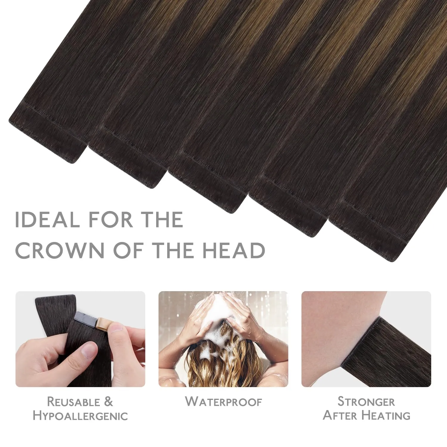 WENNALIFE Invisi Edge Tape in Hair Extensions Human Hair, 14 Inch 25g 10pcs Balayage Dark Brown Mixed Chestnut Brown Invisible Luxury Remy Hair Extensions Seamless Injected Straight Extensiones