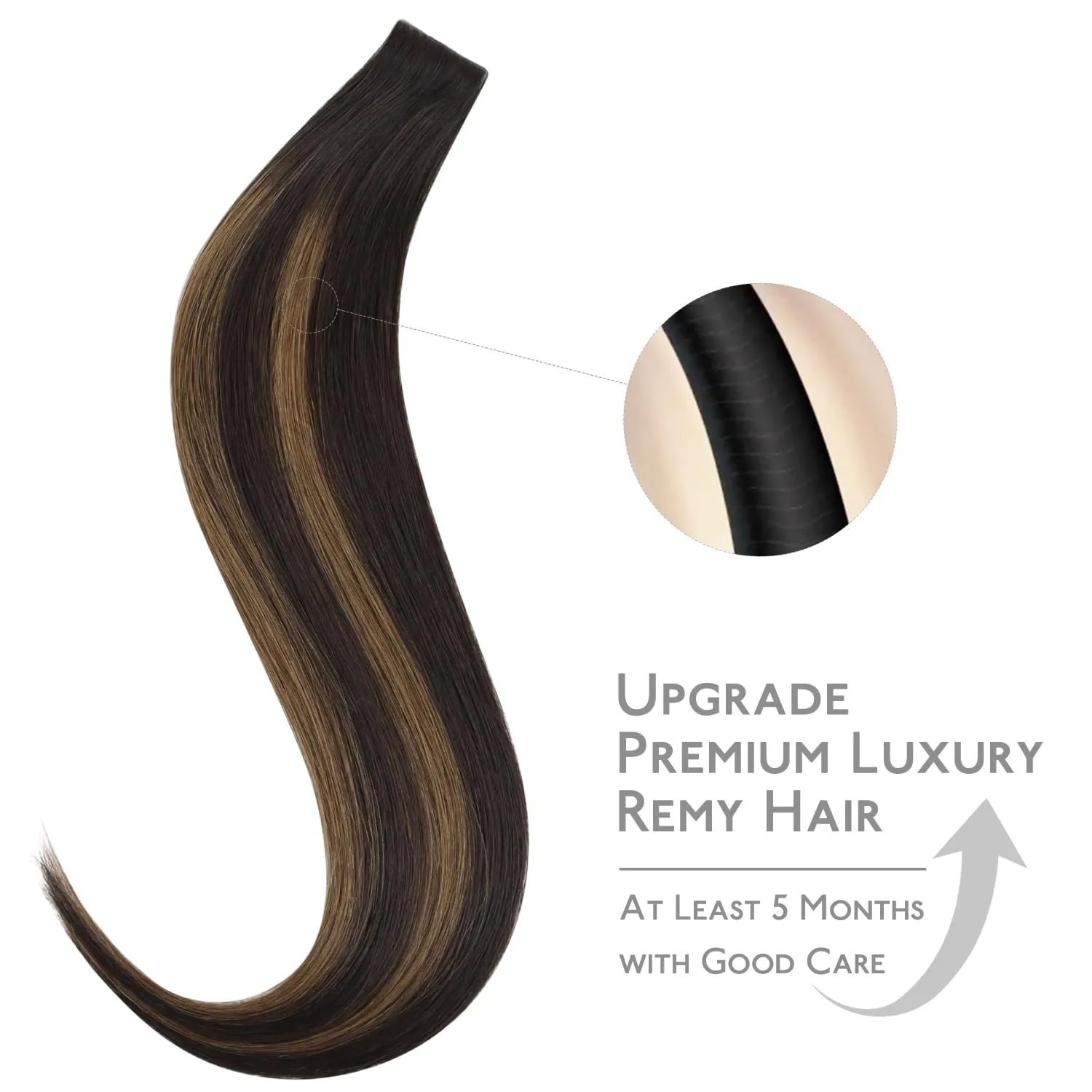 WENNALIFE Invisi Edge Tape in Hair Extensions Human Hair, 14 Inch 25g 10pcs Balayage Dark Brown Mixed Chestnut Brown Invisible Luxury Remy Hair Extensions Seamless Injected Straight Extensiones