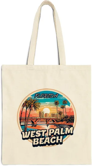 West Palm Beach Florida Cotton Tote Bag for Women Men Casual Tote Bag Cloth Canvas Shopping Bags with Handles Cute Bags Everyday Use 15" x 16" Aesthetic Gift ID44997