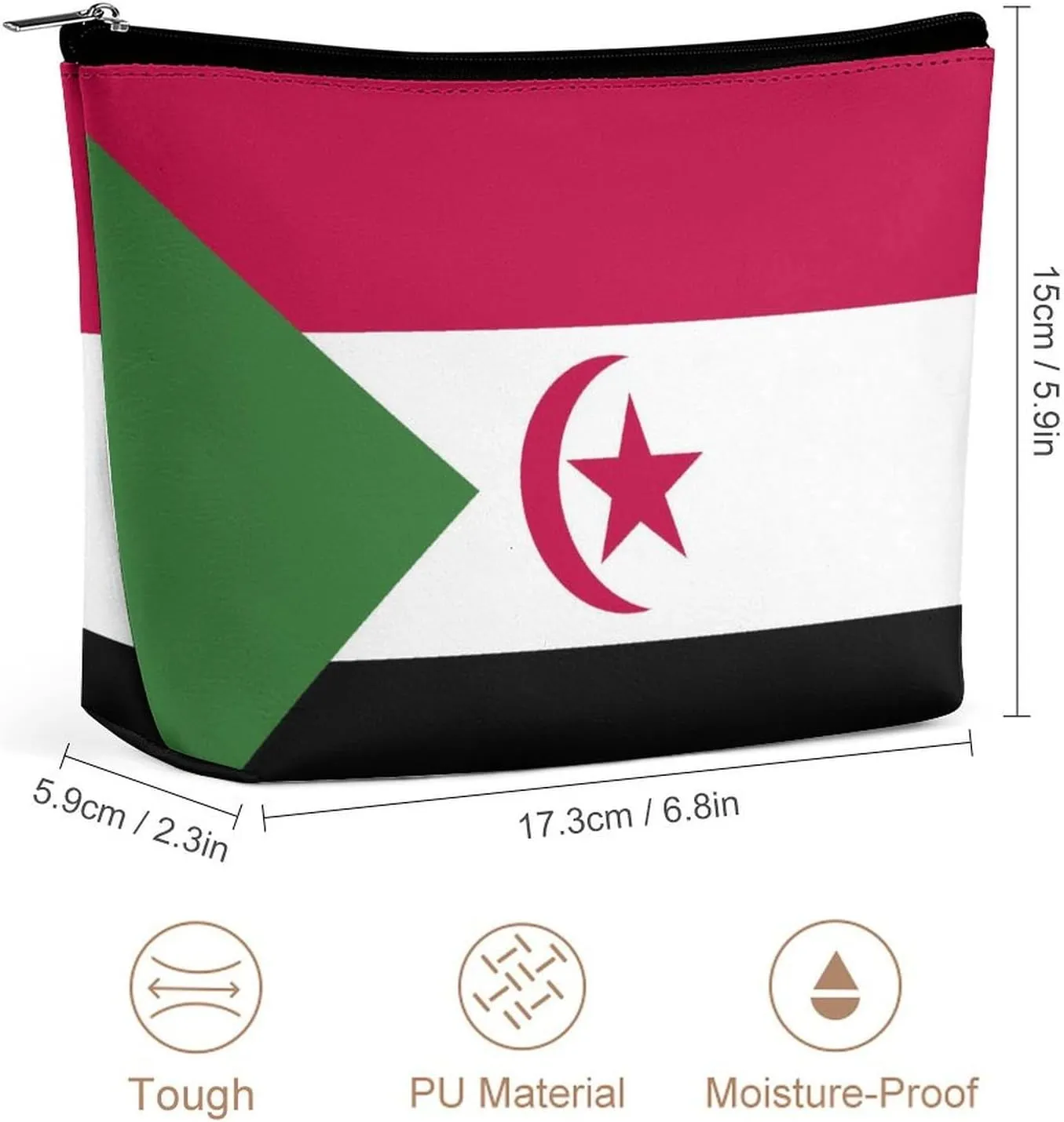 Western Sahara Flag Makeup Organizer for Women Travel Cosmetic Bag Lightweight Pouch for Purse