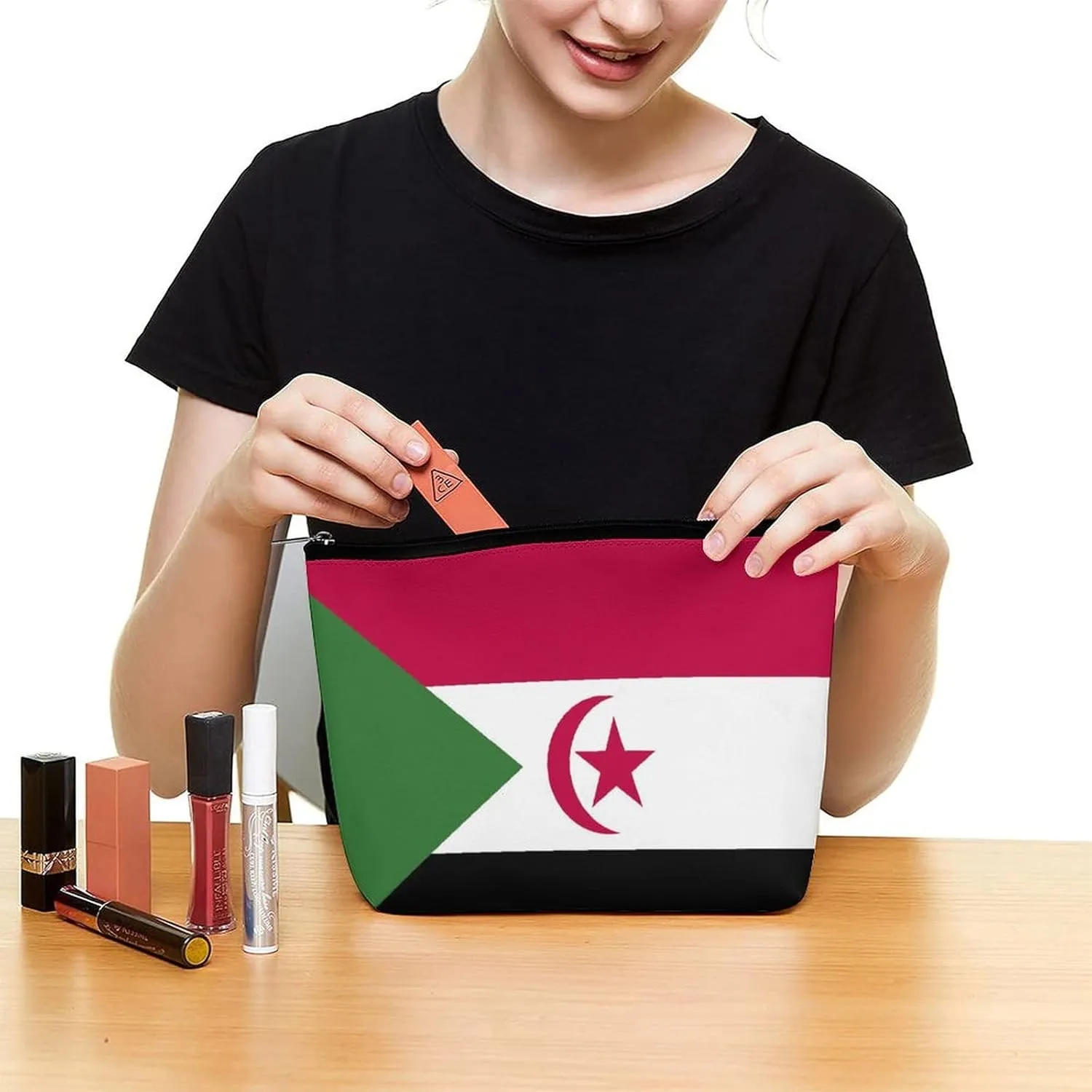 Western Sahara Flag Makeup Organizer for Women Travel Cosmetic Bag Lightweight Pouch for Purse