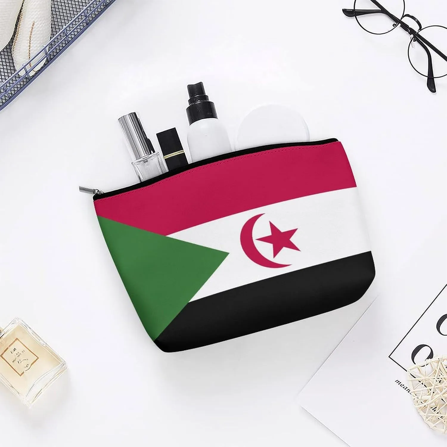 Western Sahara Flag Makeup Organizer for Women Travel Cosmetic Bag Lightweight Pouch for Purse