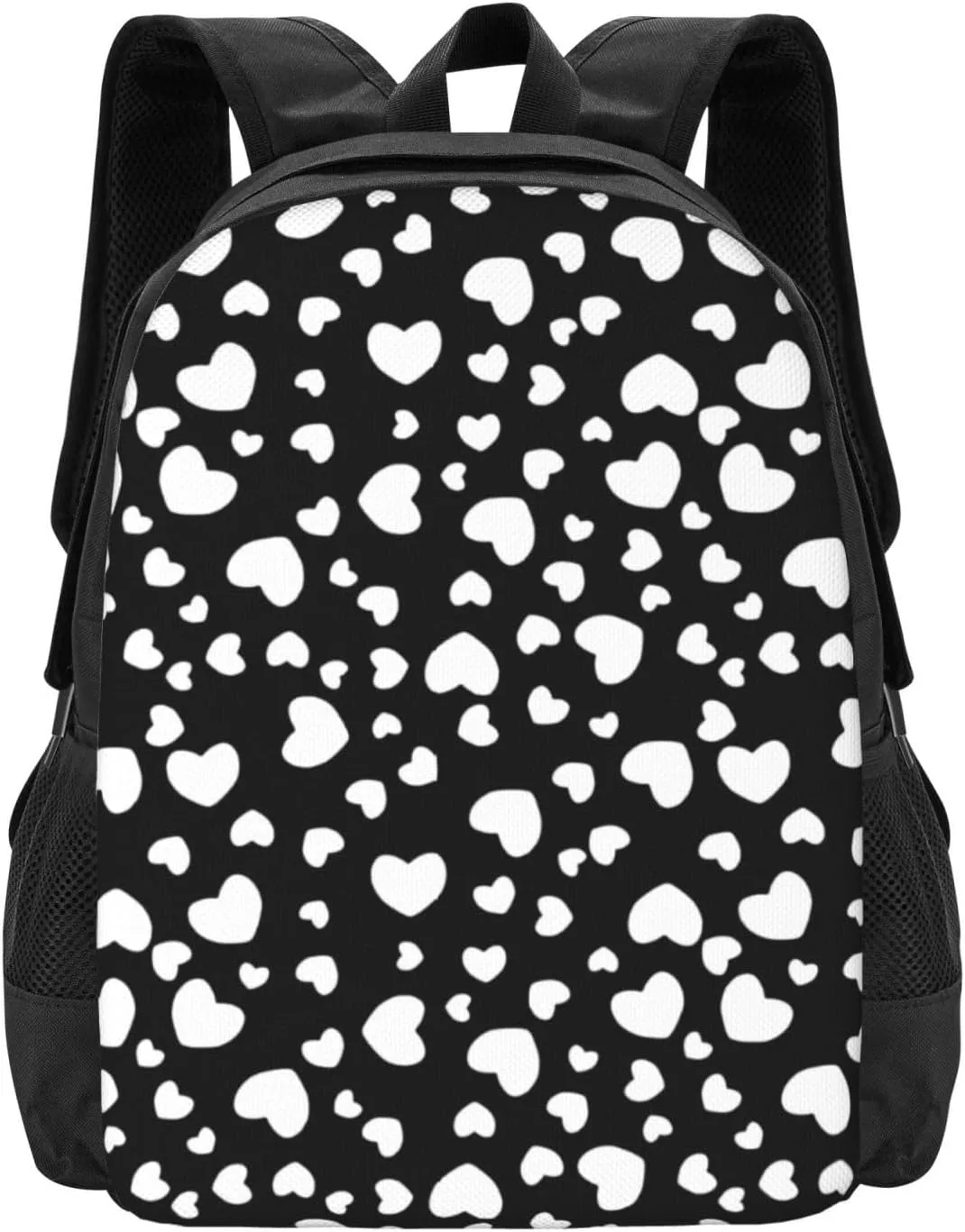 Whimsical Black And White Hearts Pattern Lightweight Packable Backpack Travel Casual Hiking Daypack Foldable Backpack For Men Women