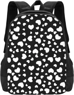 Whimsical Black And White Hearts Pattern Lightweight Packable Backpack Travel Casual Hiking Daypack Foldable Backpack For Men Women