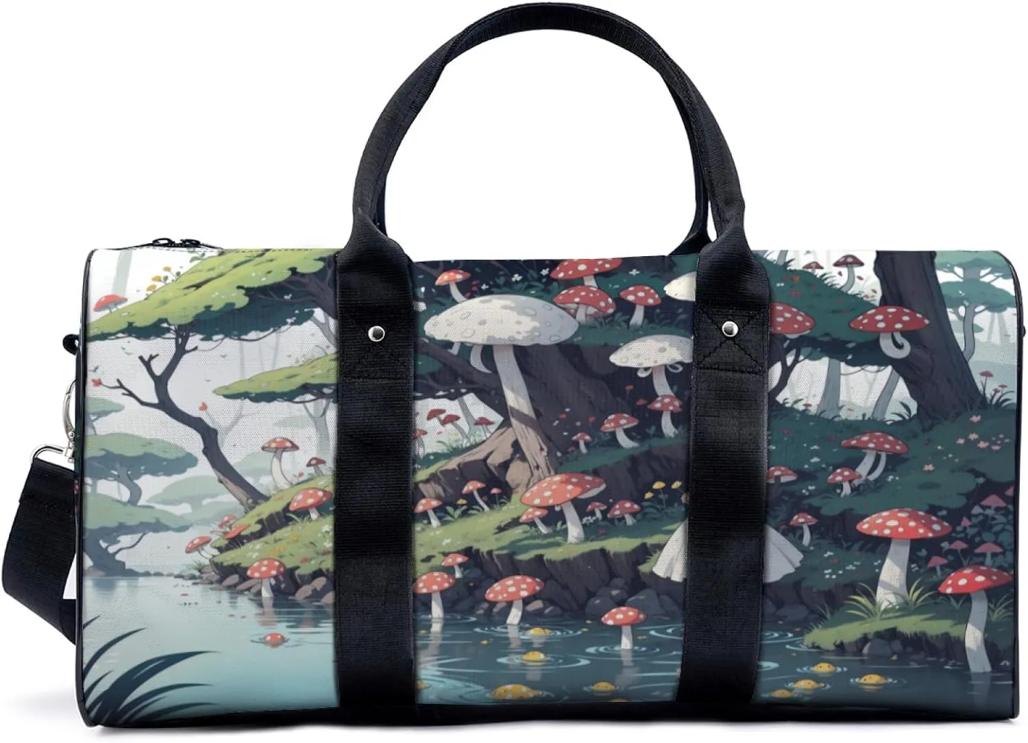 White red mushroom fantasy forest Travel Duffel Bag for Woman Weekender Bag Man Tote Gym Bag Sport Gym Bag Hospital Bag for Labor and Delivery Overnight Bag Luggage Bag