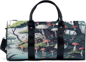 White red mushroom fantasy forest Travel Duffel Bag for Woman Weekender Bag Man Tote Gym Bag Sport Gym Bag Hospital Bag for Labor and Delivery Overnight Bag Luggage Bag