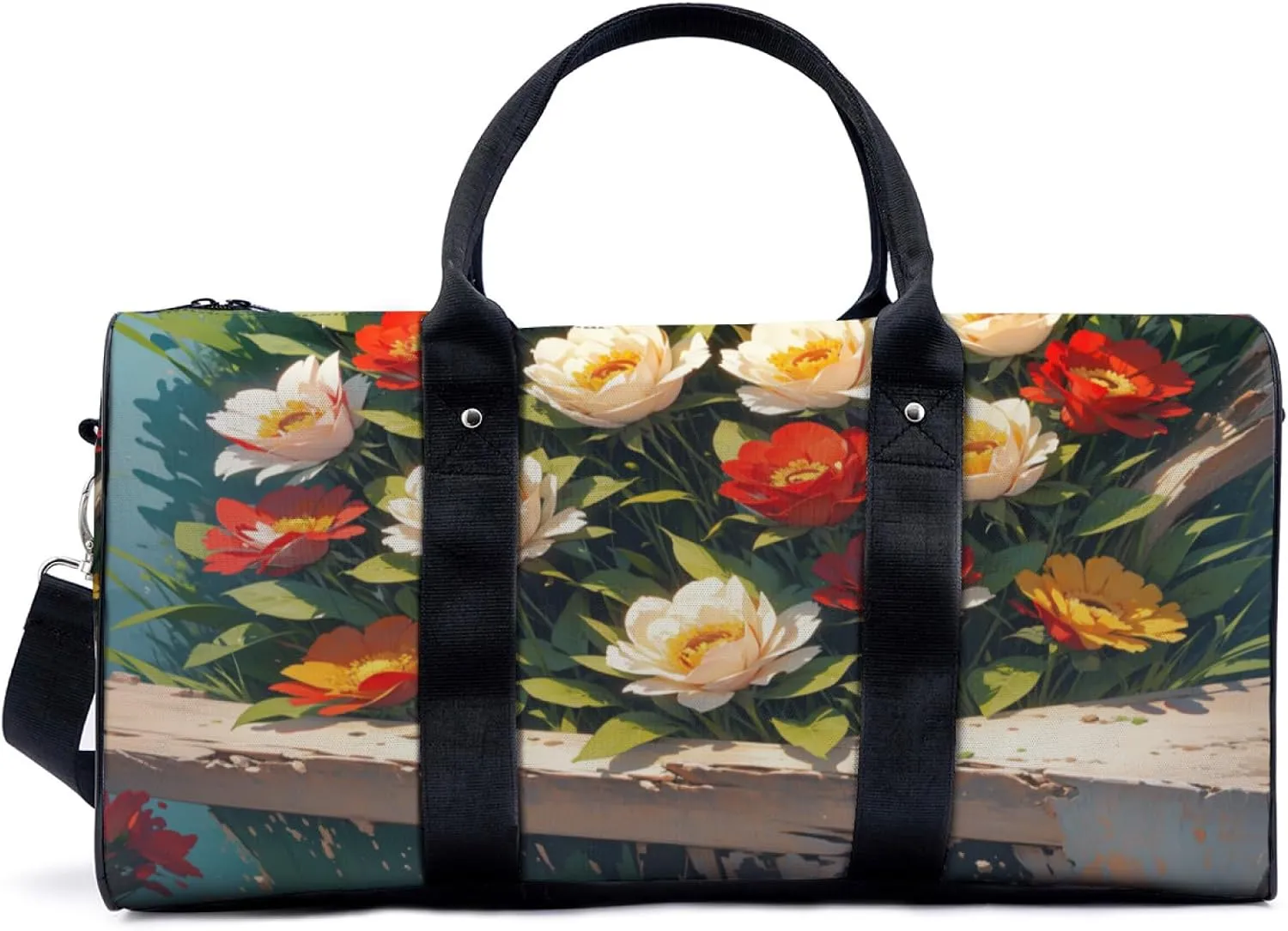 white red rose bush Travel Duffel Bag for Woman Weekender Bag Man Tote Gym Bag Sport Gym Bag Hospital Bag for Labor and Delivery Overnight Bag Luggage Bag
