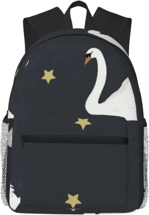 White Swans On A Black Starry Background Lightweight Packable Backpack Travel Casual Hiking Daypack Foldable Backpack For Men Women