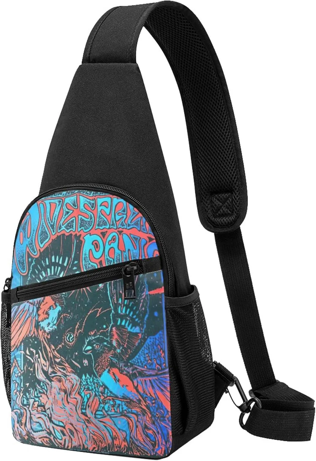 Widespread Music Panic Backpack Crossbody Sling Bag Daypack Fanny Pack Cross Body Bag for Men and Women Chest Bag Travel Hiking Daypack, Black