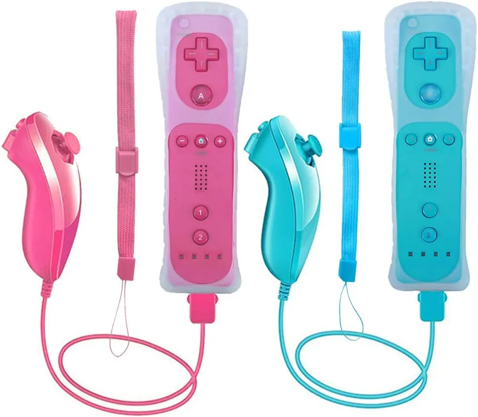 Wii Remote Controller, 2 Packs Upgrade Wii Wireless Controller Compatible with Wii Wii U Console(Pink and Blue)