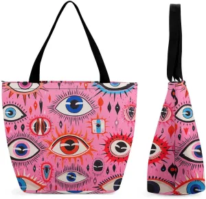 Wilderness Style Eyes Reusable Shopping Handbag Large Lady Casual Shoulder Bag Handbag Foldable Beach Bag Travel Wallet Grocery Bags for Women