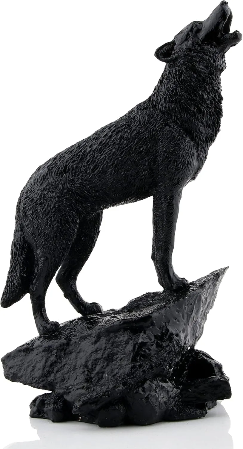 Wildlife Howling Wolf Statue and Figurine Black Wolf Sculpture for Home Decor