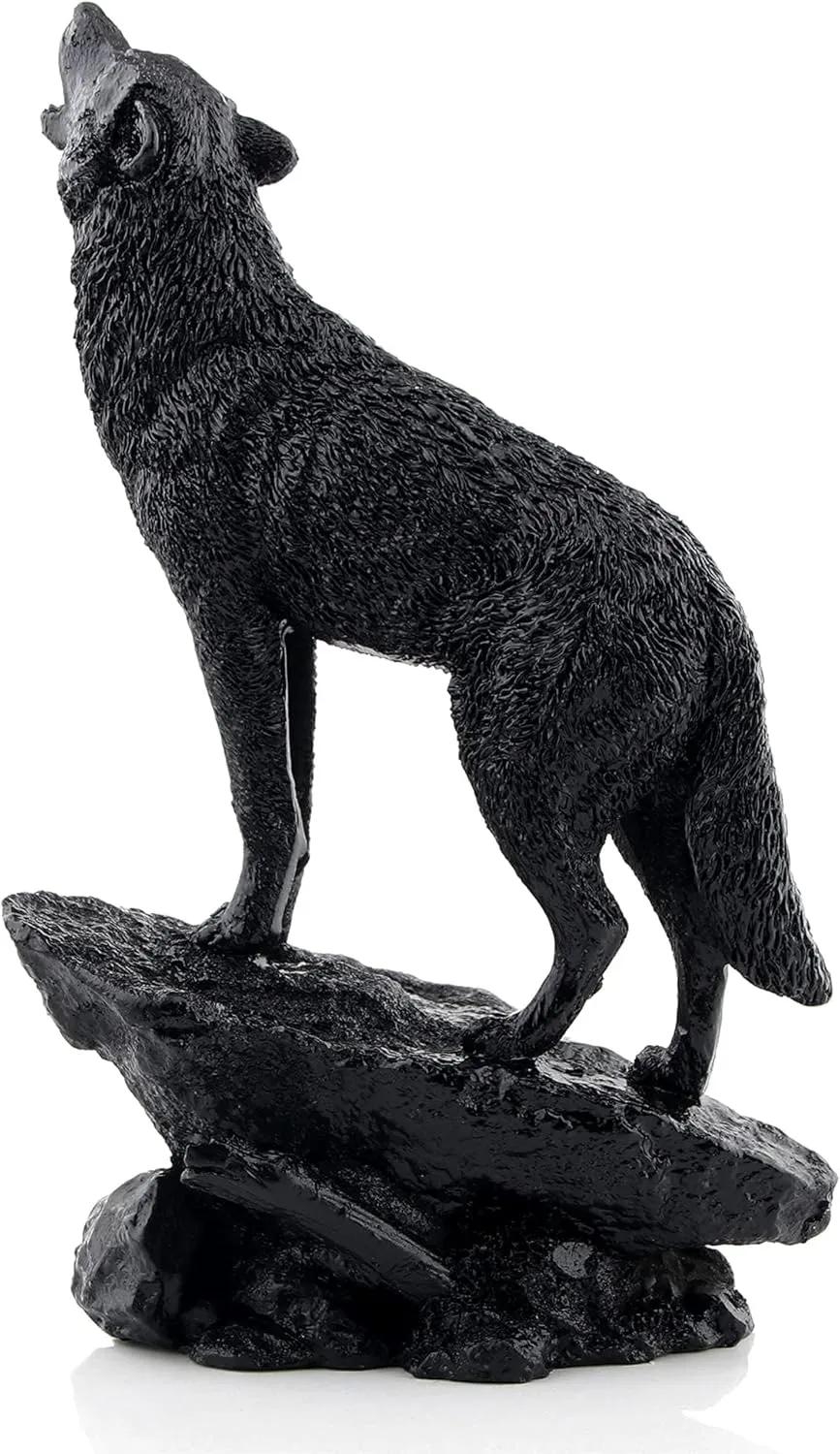 Wildlife Howling Wolf Statue and Figurine Black Wolf Sculpture for Home Decor
