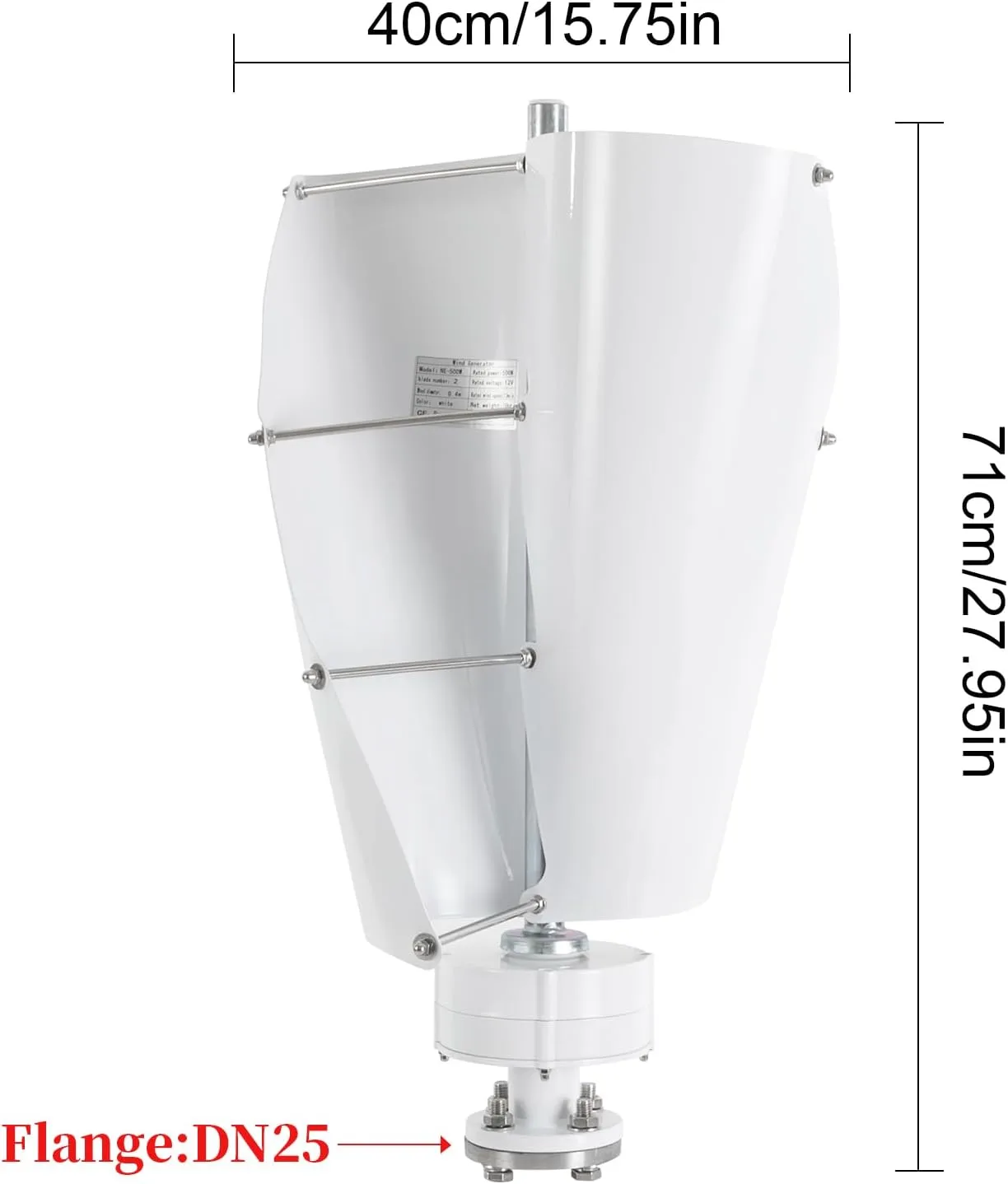 Wind Turbine, 500W 42.65ft/s Vertical Axis Wind Turbine Generator Home Windmill Kit Hybrid Wind System with Controller for Home, Business, Industrial Energy Supply (500W 12V White)