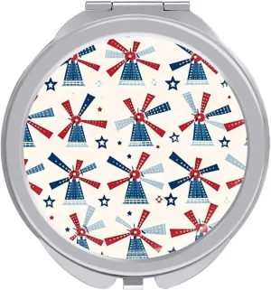 Windmill Patriotic Celebrate America Independence Cute Travel Makeup Mirror 2-Sided Folding Handheld Mirror Portable for Handbag Purse Pocket