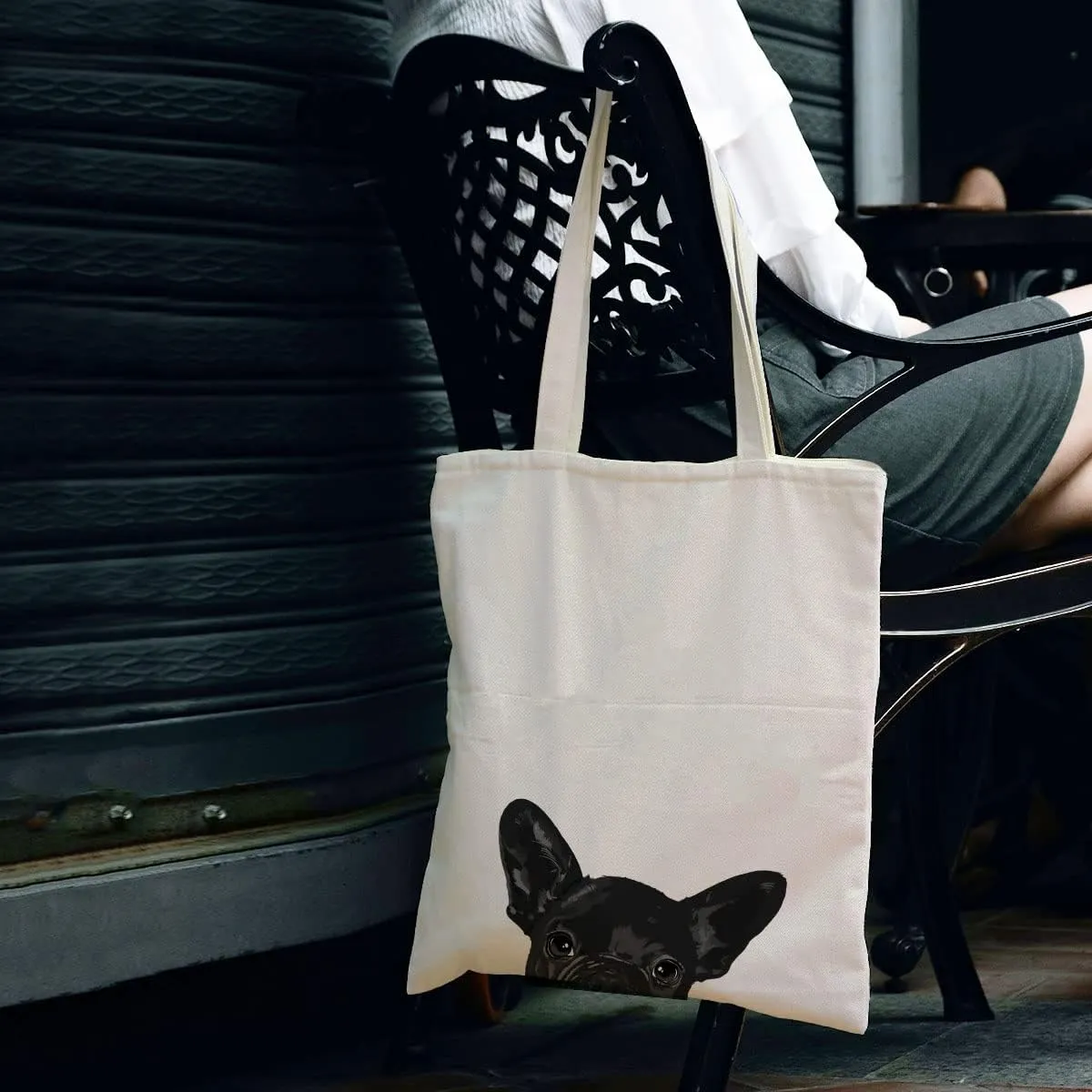 WIRESTER Canvas Tote Bag for Women & Girls - Beach, Grocery & Travel Tote - Cute Dog
