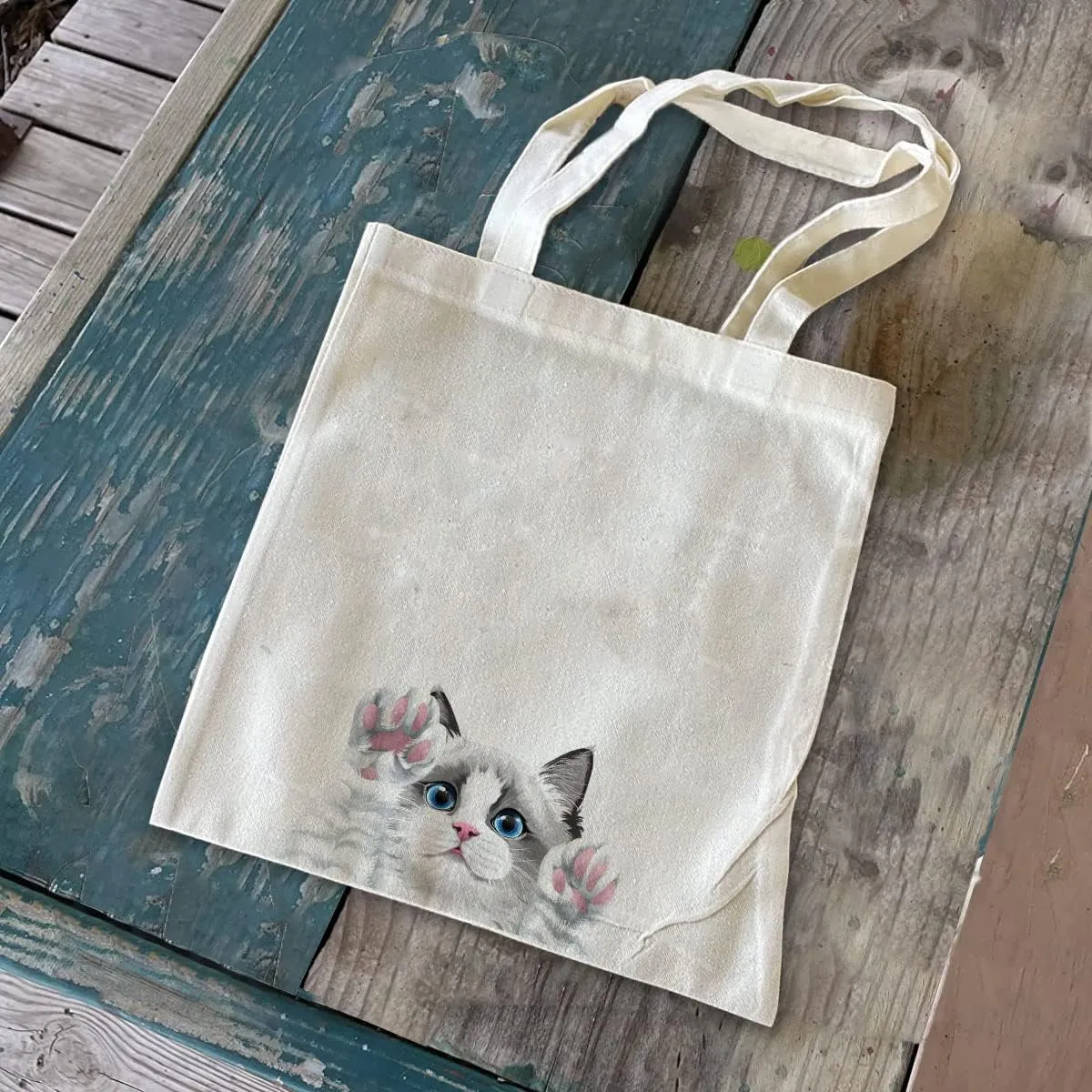 WIRESTER Reusable Canvas Tote Bag for Women Girls, Grocery Shopping Bag, Shoulder Bag, Travel Tote Bag, Cute Dog Cat