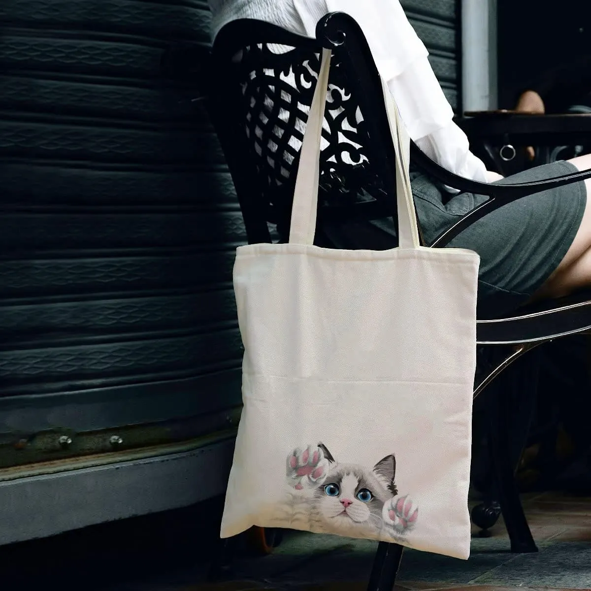 WIRESTER Reusable Canvas Tote Bag for Women Girls, Grocery Shopping Bag, Shoulder Bag, Travel Tote Bag, Cute Dog Cat
