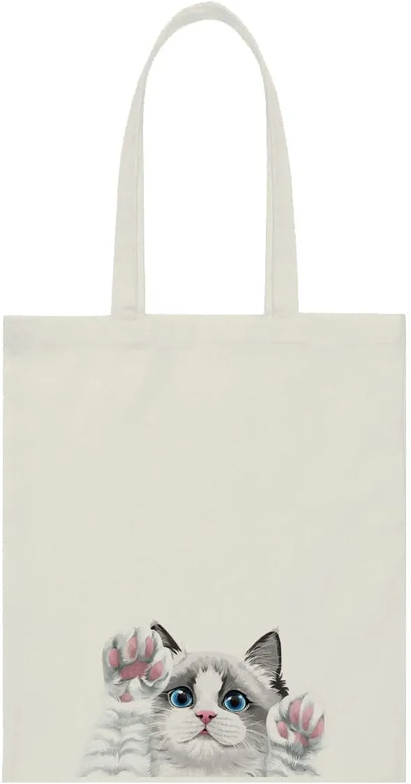 WIRESTER Reusable Canvas Tote Bag for Women Girls, Grocery Shopping Bag, Shoulder Bag, Travel Tote Bag, Cute Dog Cat