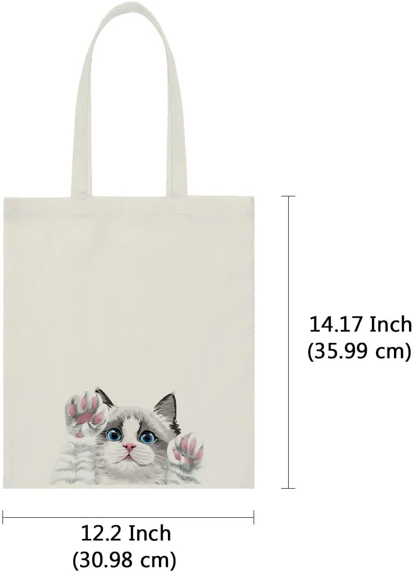 WIRESTER Reusable Canvas Tote Bag for Women Girls, Grocery Shopping Bag, Shoulder Bag, Travel Tote Bag, Cute Dog Cat