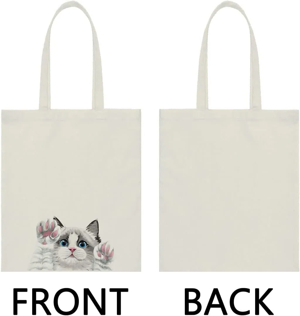 WIRESTER Reusable Canvas Tote Bag for Women Girls, Grocery Shopping Bag, Shoulder Bag, Travel Tote Bag, Cute Dog Cat
