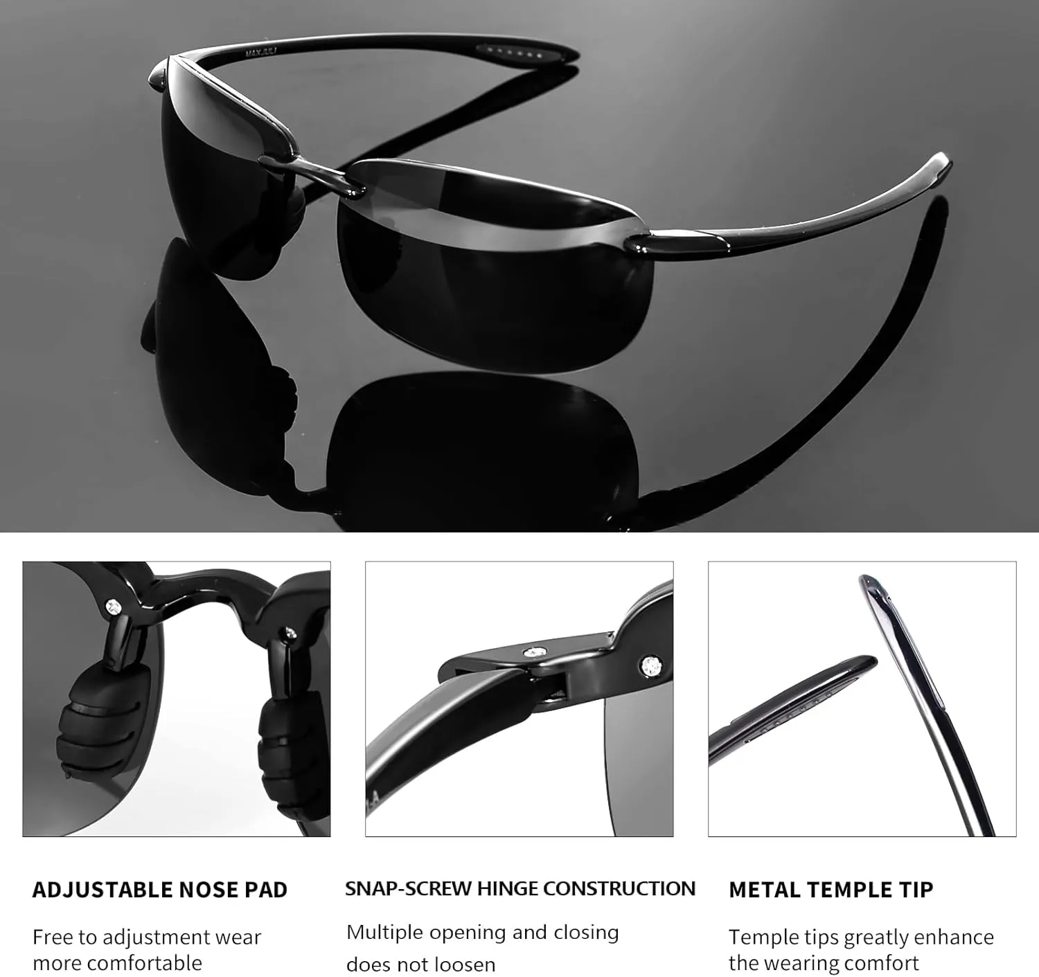 WISTON Sports Polarized Sunglasses for Men Women Tr90 Rimless Frame for Running Fishing Baseball Driving W8001