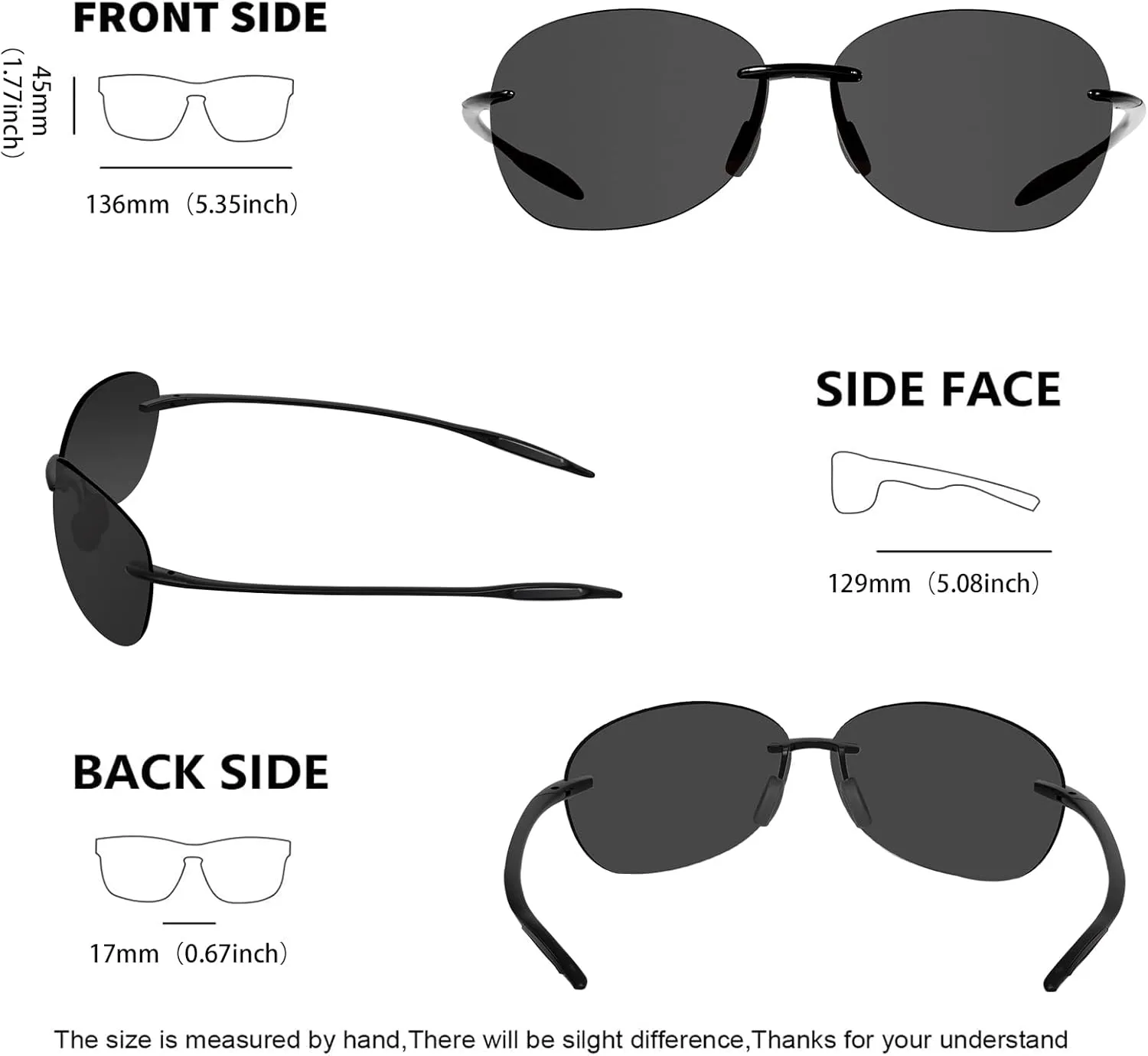 WISTON Sports Polarized Sunglasses for Men Women Tr90 Rimless Frame for Running Fishing Baseball Driving W8001