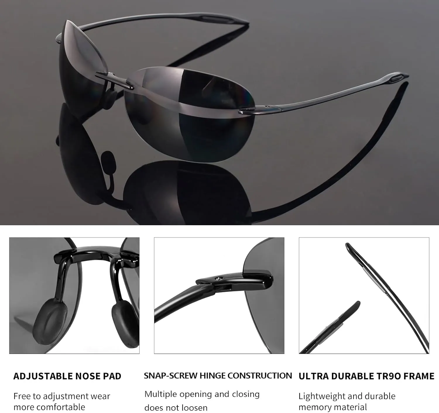 WISTON Sports Polarized Sunglasses for Men Women Tr90 Rimless Frame for Running Fishing Baseball Driving W8001