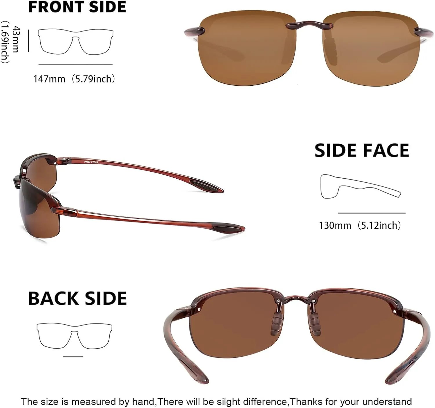 WISTON Sports Polarized Sunglasses for Men Women Tr90 Rimless Frame for Running Fishing Baseball Driving W8001