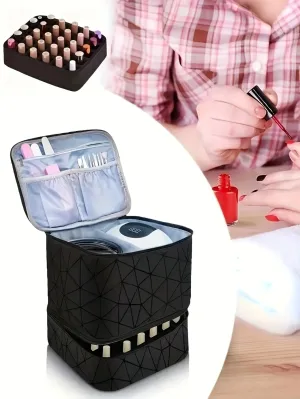 Woman's Portable Double-Layer Nail Polish Storage Bag - Multi-Function Organizer