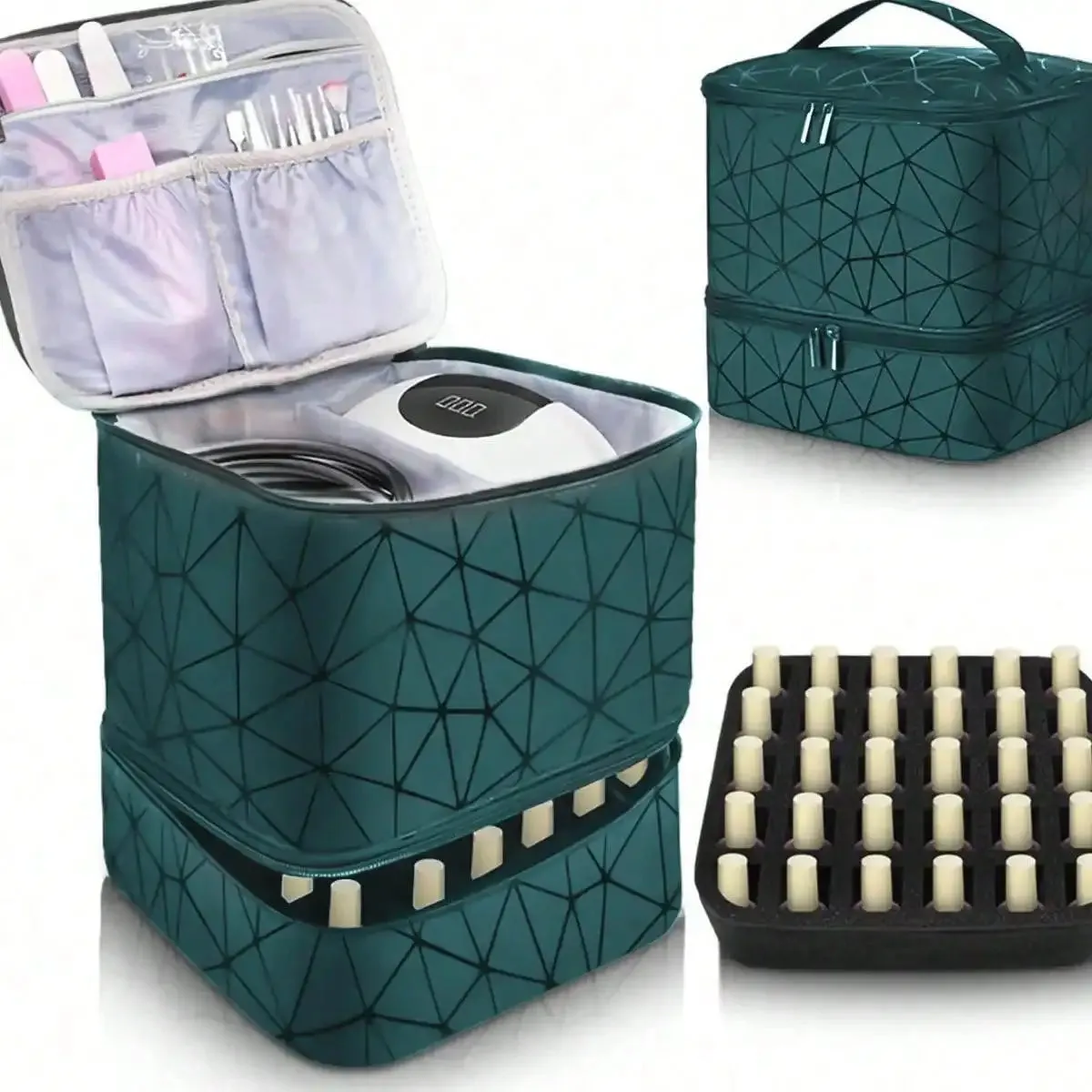 Woman's Portable Double-Layer Nail Polish Storage Bag - Multi-Function Organizer
