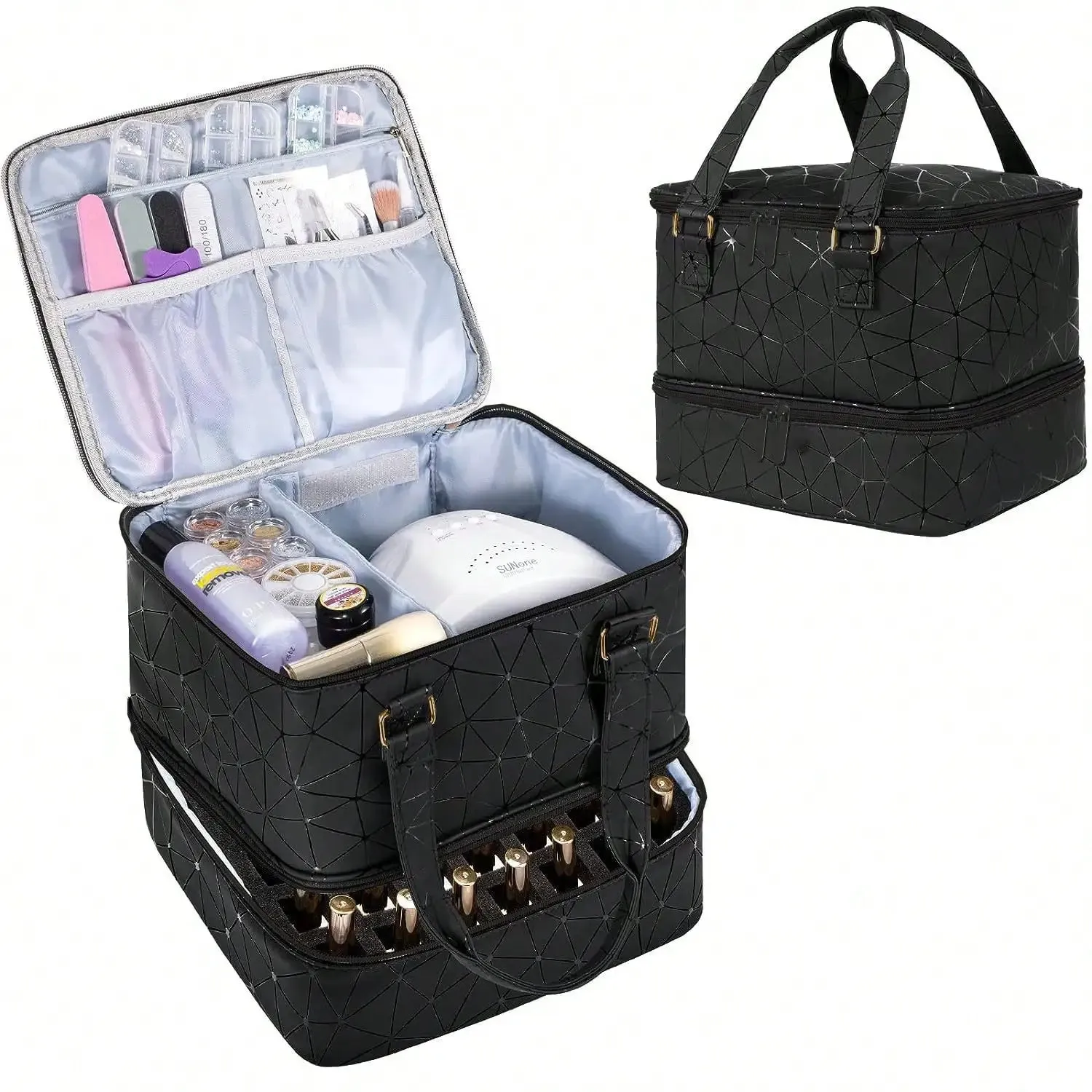Woman's Portable Double-Layer Nail Polish Storage Bag - Multi-Function Organizer