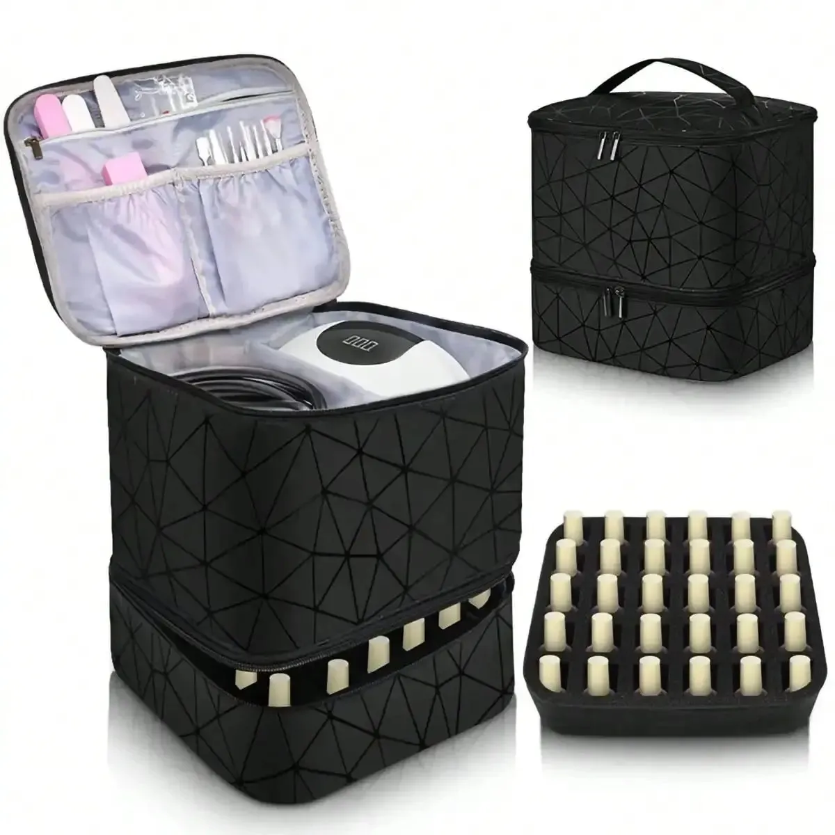 Woman's Portable Double-Layer Nail Polish Storage Bag - Multi-Function Organizer