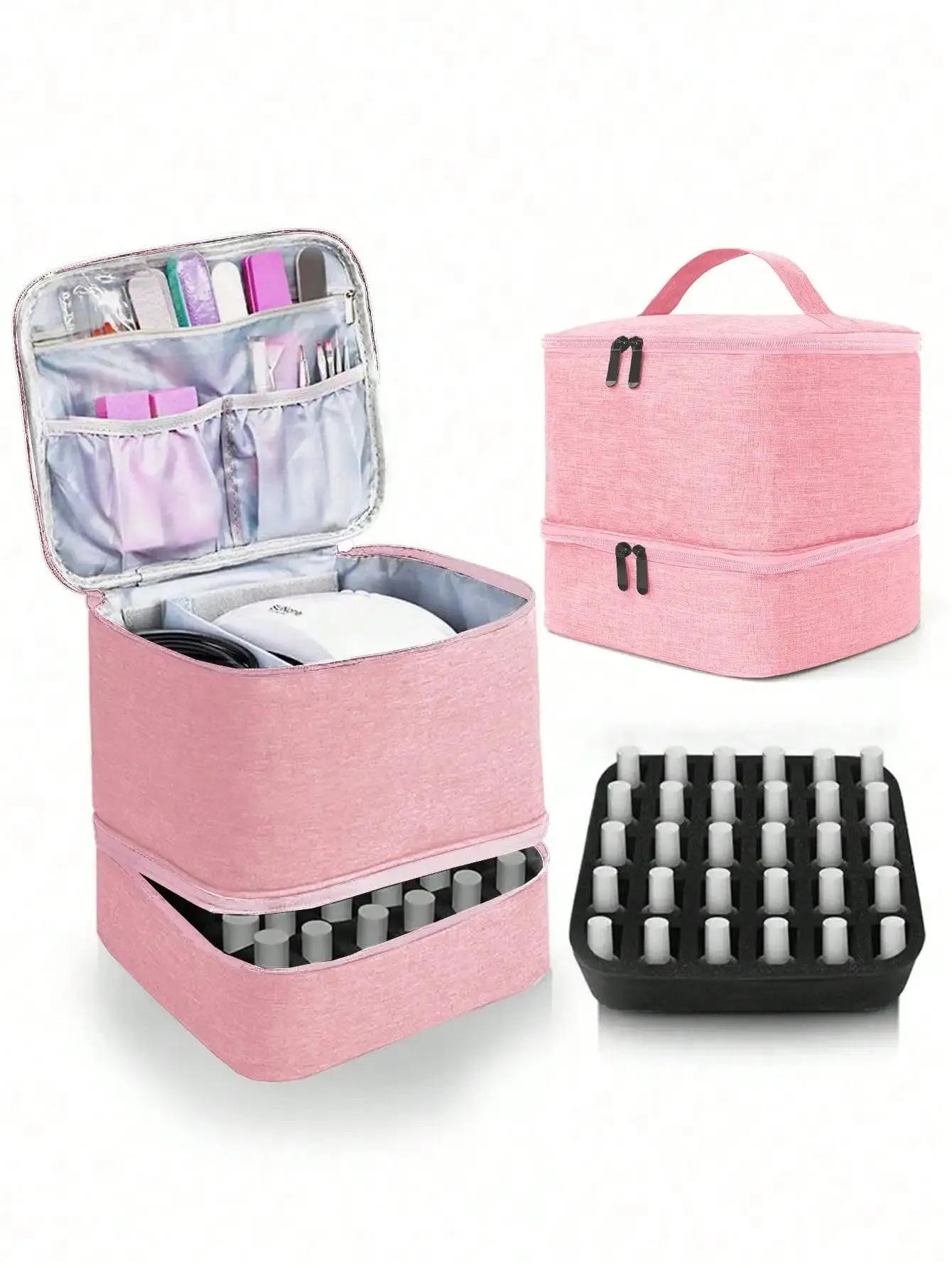 Woman's Portable Double-Layer Nail Polish Storage Bag - Multi-Function Organizer