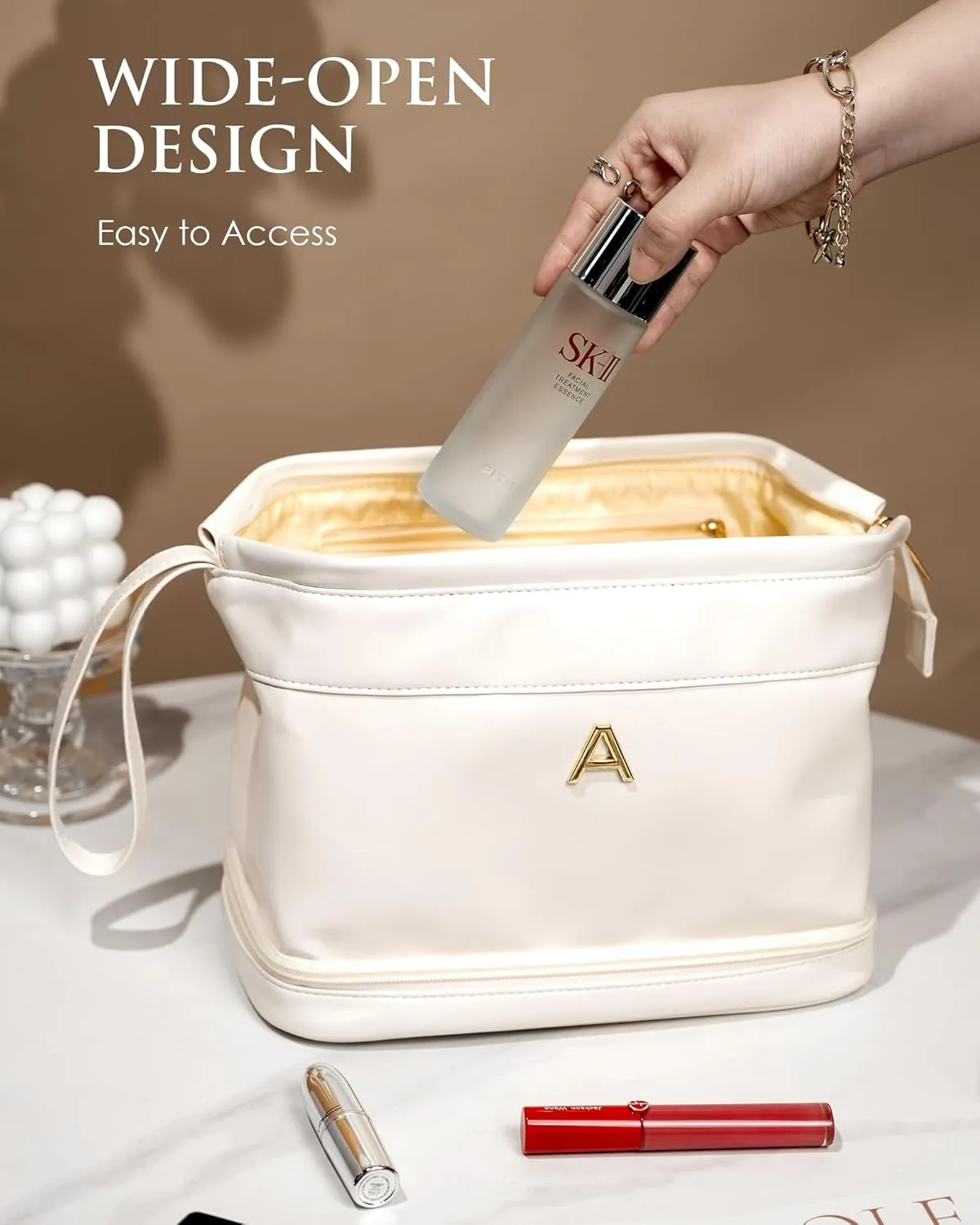 Women Birthday Gifts, Initial Large Makeup Bag, Personalized Double Layer Cosmetic Bag with Makeup Brush Organizer, Birthday Gift for Women/Girl Bridesmaids Gift