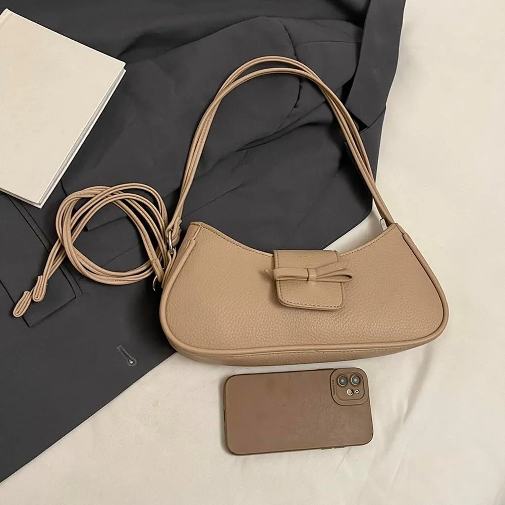 Women Casual Underarm Bag PU Leather Simple Armpit Bag Solid Color Stylish Cool Girl Handbag Travel Shopping Work Dat