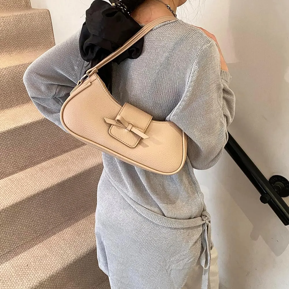 Women Casual Underarm Bag PU Leather Simple Armpit Bag Solid Color Stylish Cool Girl Handbag Travel Shopping Work Dat