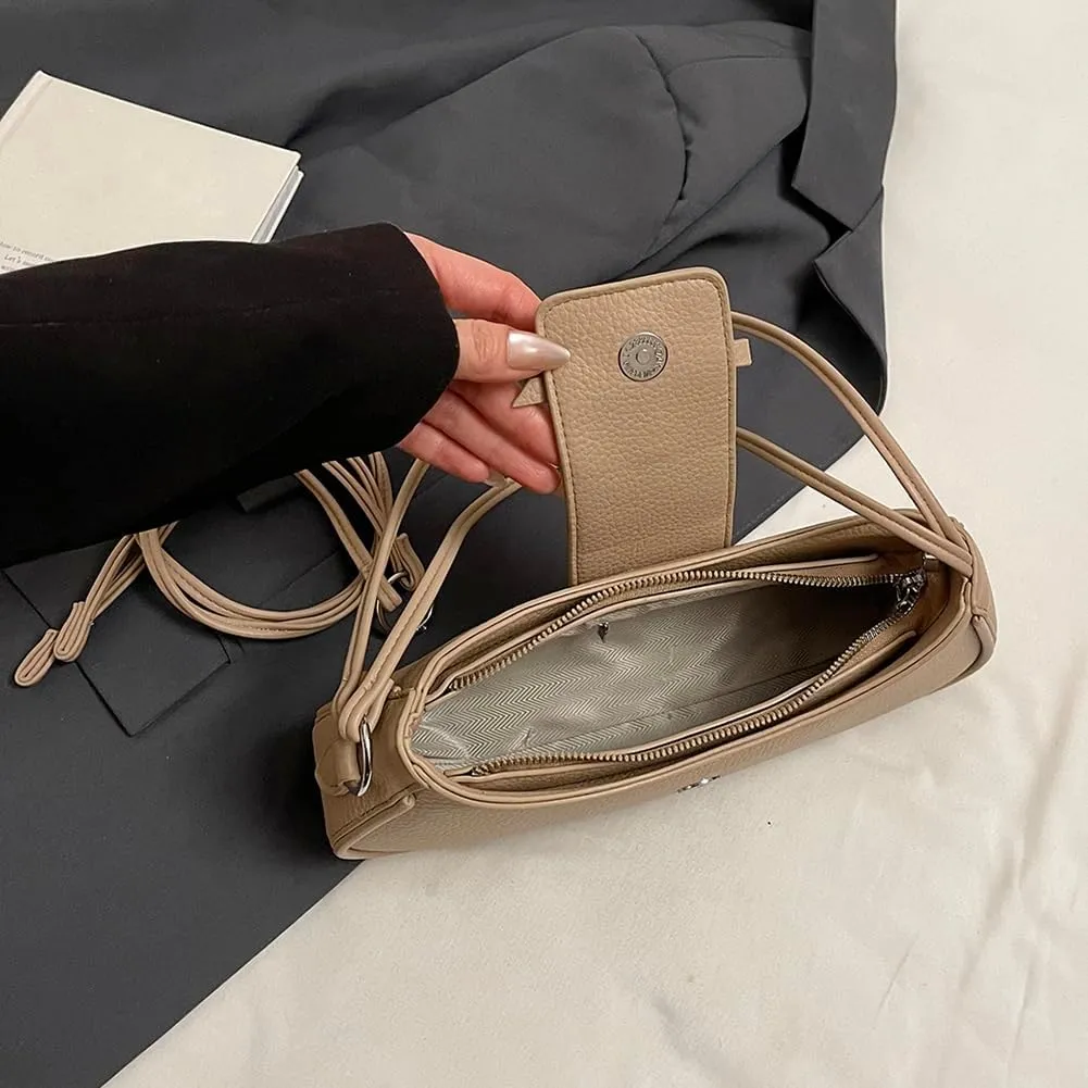 Women Casual Underarm Bag PU Leather Simple Armpit Bag Solid Color Stylish Cool Girl Handbag Travel Shopping Work Dat