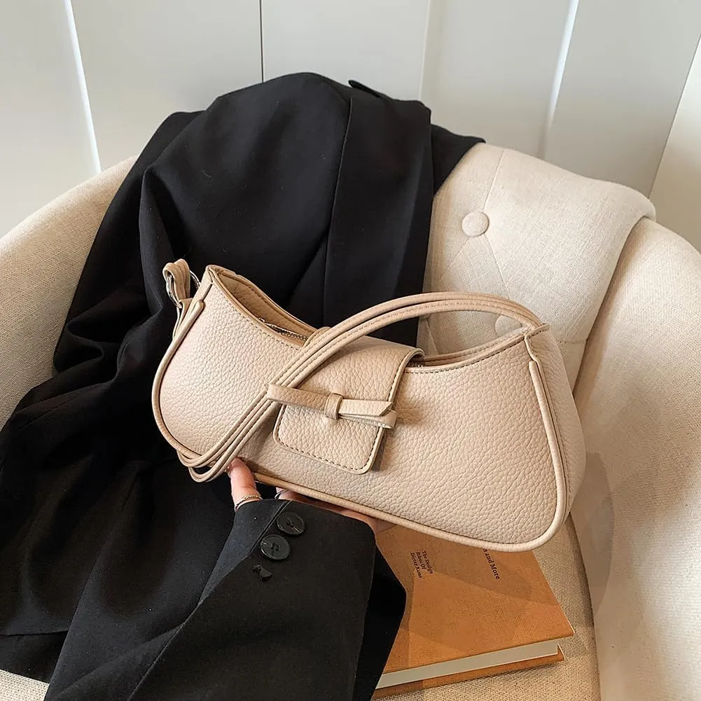 Women Casual Underarm Bag PU Leather Simple Armpit Bag Solid Color Stylish Cool Girl Handbag Travel Shopping Work Dat