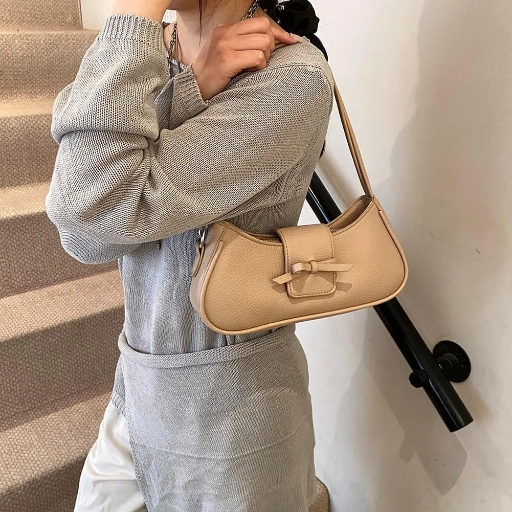 Women Casual Underarm Bag PU Leather Simple Armpit Bag Solid Color Stylish Cool Girl Handbag Travel Shopping Work Dat