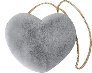 Women Cute Plush Crossbody Bag Cute Heart Shaped Cellphone Fluffy Shoulder Bag for girls
