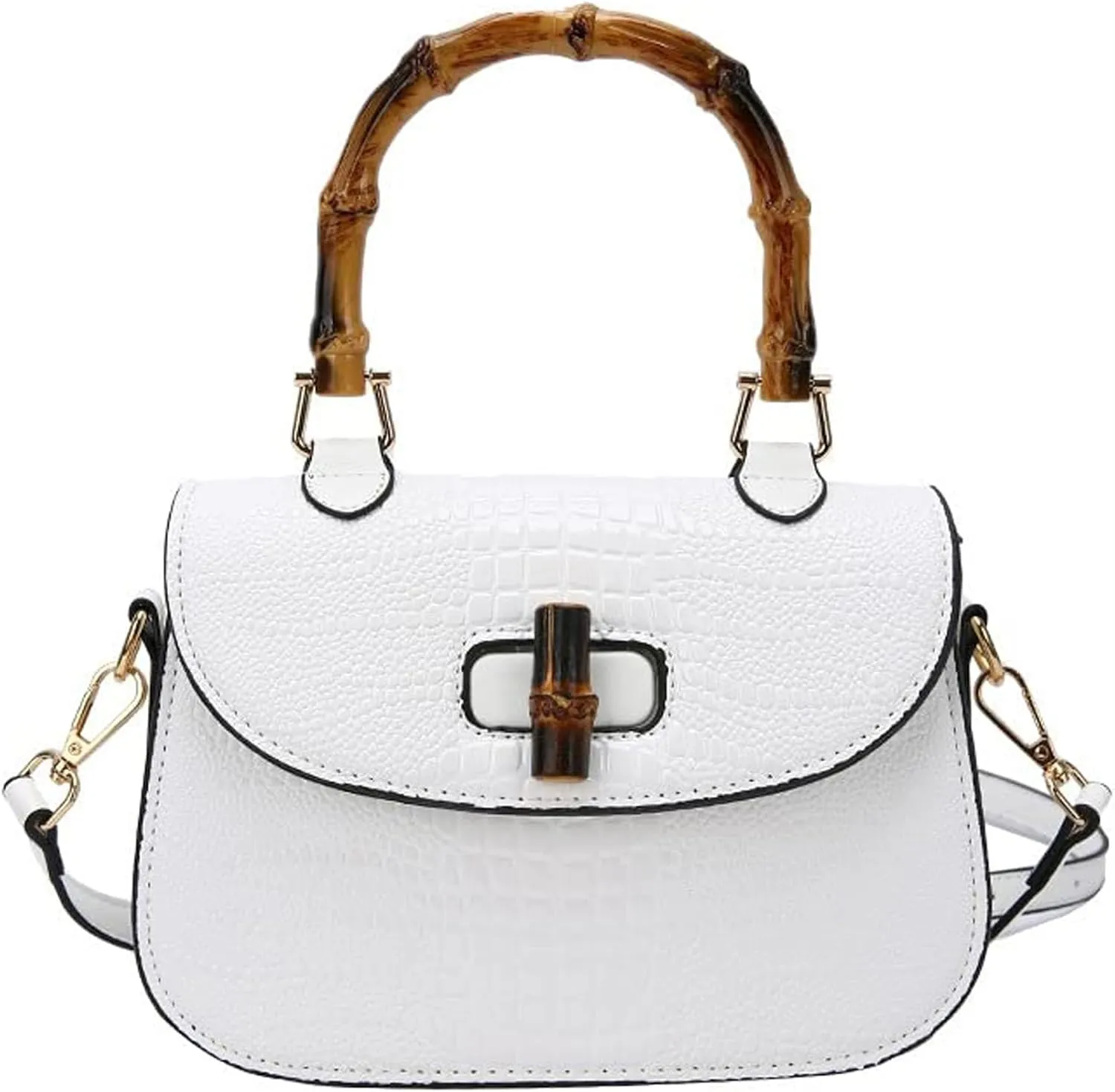 Women Handbag artificial leather Bamboo Top handle Crossbody bag Elegant Purse Evening bag Gift for Women Handmade