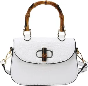 Women Handbag artificial leather Bamboo Top handle Crossbody bag Elegant Purse Evening bag Gift for Women Handmade