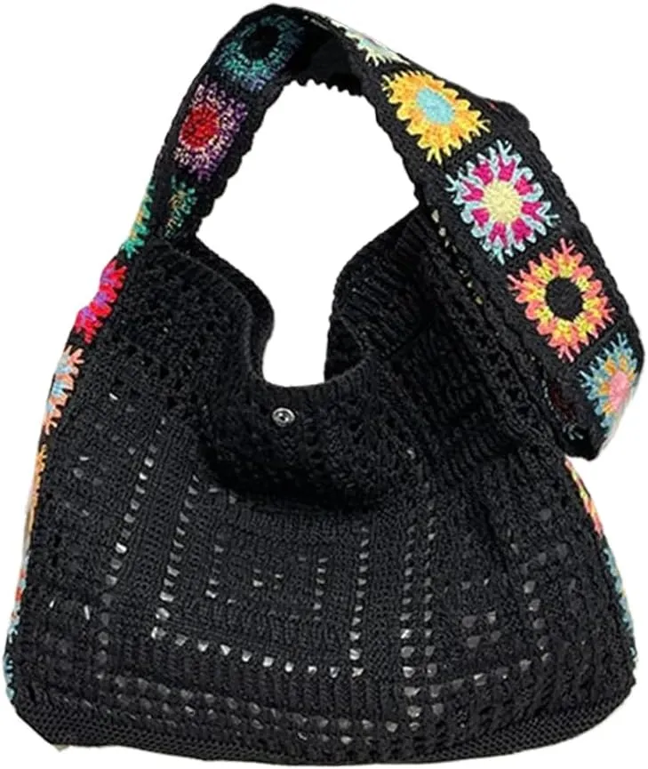 Women Knitted Shoulder Bag Crochet Tote Bag Large Capacity Fashionable Handbag Weaving Crossbody Purse Summer Beach