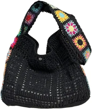 Women Knitted Shoulder Bag Crochet Tote Bag Large Capacity Fashionable Handbag Weaving Crossbody Purse Summer Beach