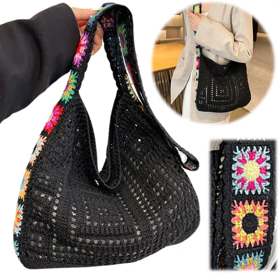 Women Knitted Shoulder Bag Crochet Tote Bag Large Capacity Fashionable Handbag Weaving Crossbody Purse Summer Beach