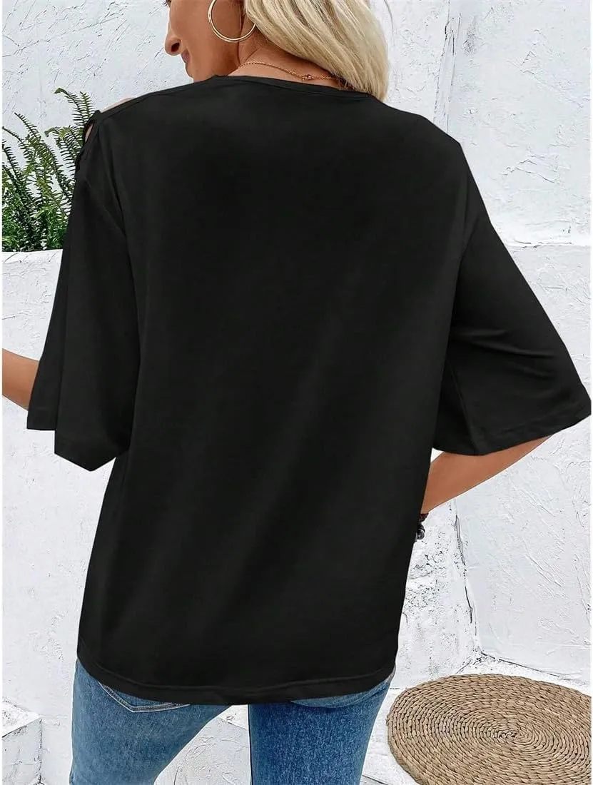 Women Off The Shoulder Tops Short Sleeve T-Shirt Casual Blouse Graphic Y2K