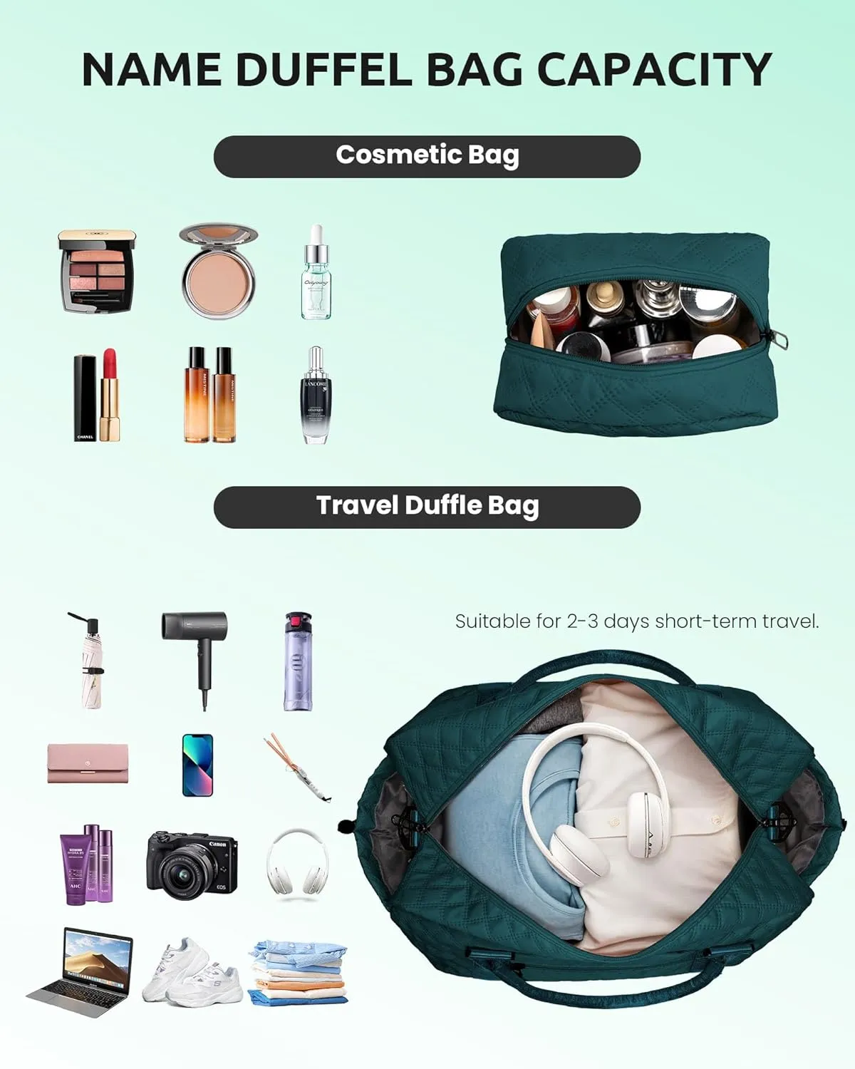 Women Presents Teacher Gifts-Initial Travel Bag with Shoe Compartment, Personalized Weekender Bag, Monogram Overnight Bag for Women, Letter Travel Bag with Makeup Bag (Letter H)