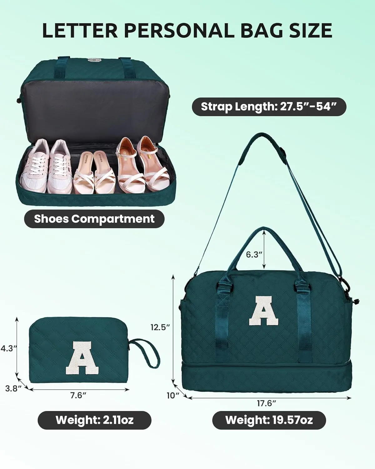 Women Presents Teacher Gifts-Initial Travel Bag with Shoe Compartment, Personalized Weekender Bag, Monogram Overnight Bag for Women, Letter Travel Bag with Makeup Bag (Letter H)